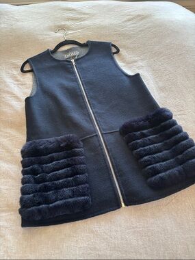 Diomi Navy Vest with Fur Pockets